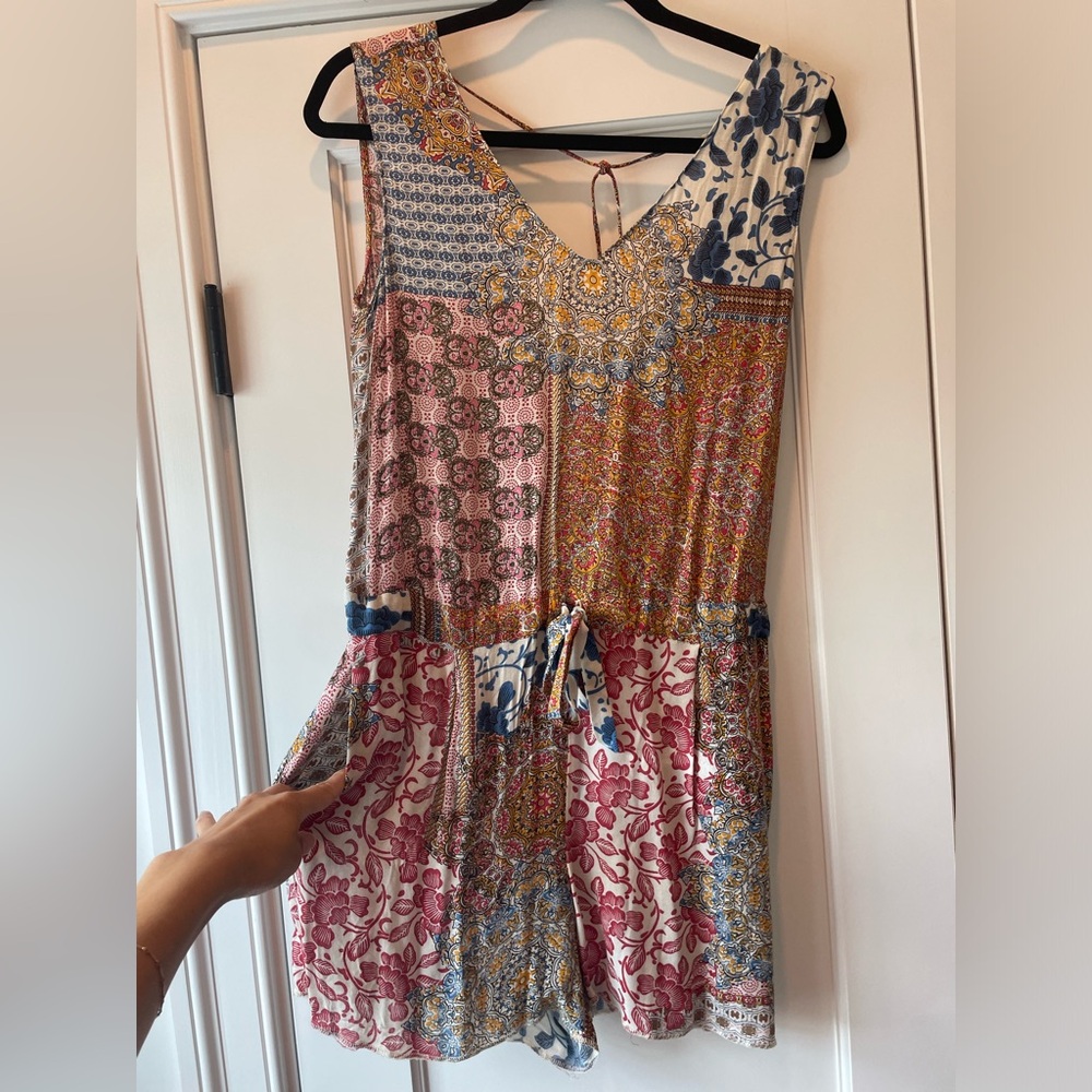 Zara open back patchwork romper | size s